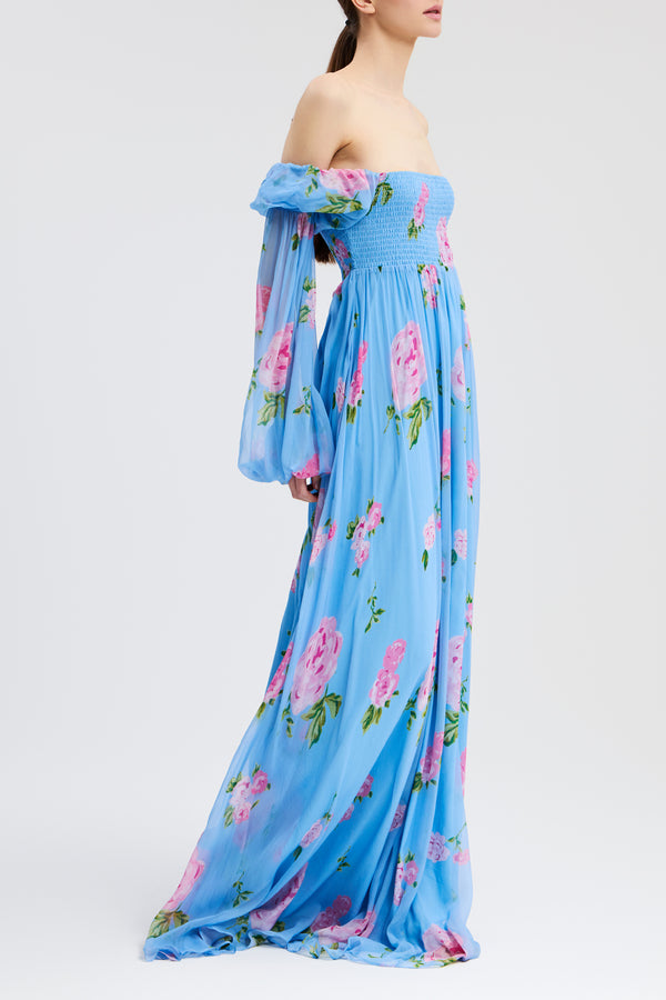 caroline constas blue floral dress $795 NEW Caroline Constas Keegan Floral High Low Ruffle Maxi Dress Blue White M