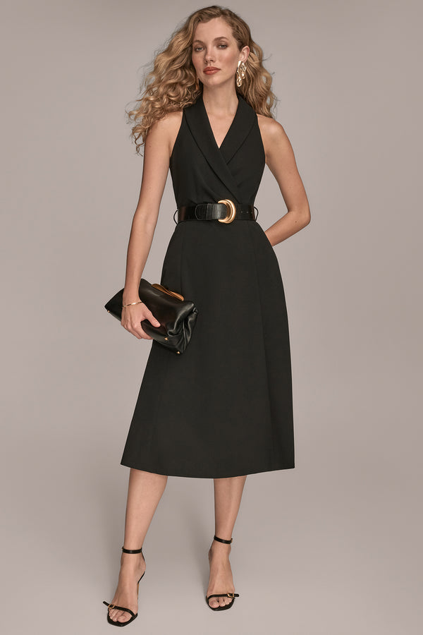 midi blazer dress black Classic Black Double-breasted Blazer Dress