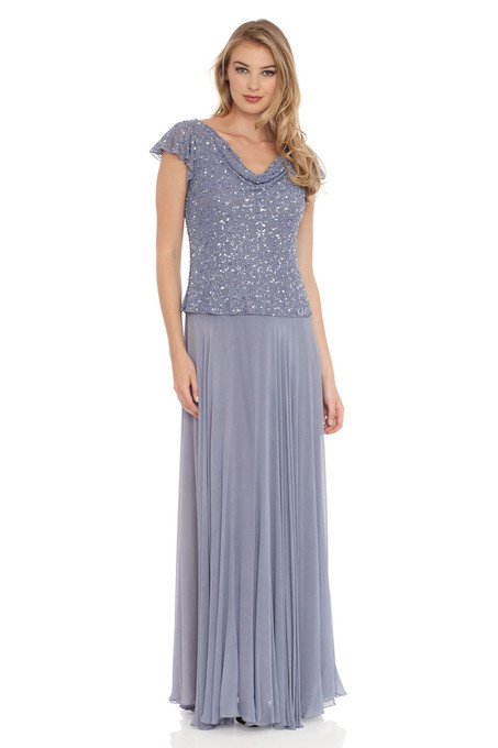 j kara beaded chiffon dress J Kara Women's V Neck Sleeve Scallop Beaded Top Long Chiffon Dress size 10
