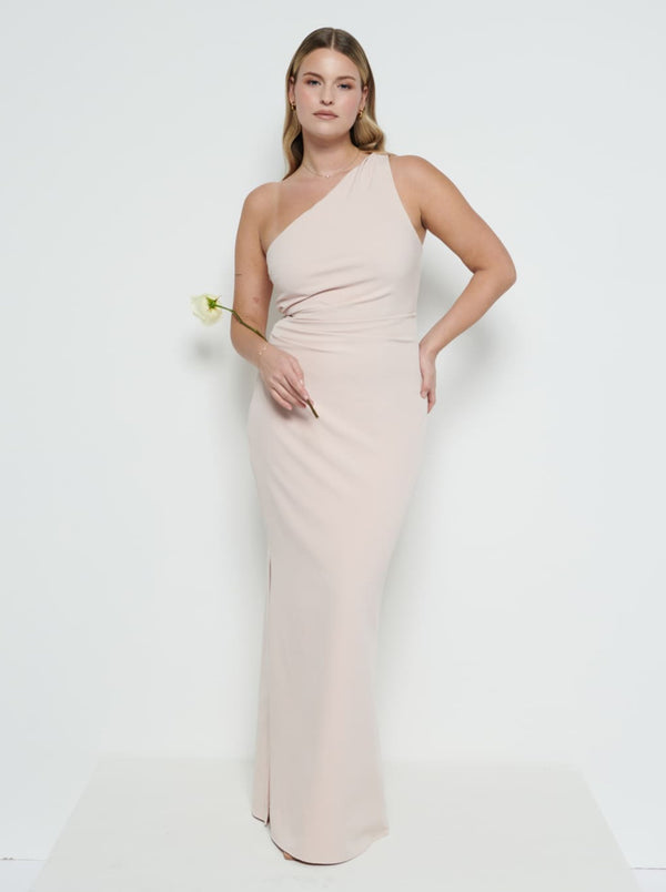 amelia ruched maxi bridesmaid dress pretty lavish Amelia Crepe Ruched Maxi Bridesmaid Dress Flash Sales